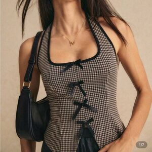 SHEIN Black and Brown Houndstooth Halter Top